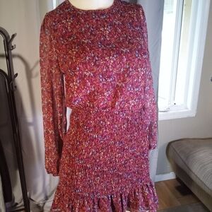 Dress Forum Pink Red Bishop Sleeve Sheath Dress